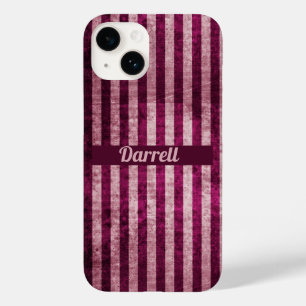 Personalized Maroon & Dusky Pink Stripes Case-Mate iPhone 14 Case