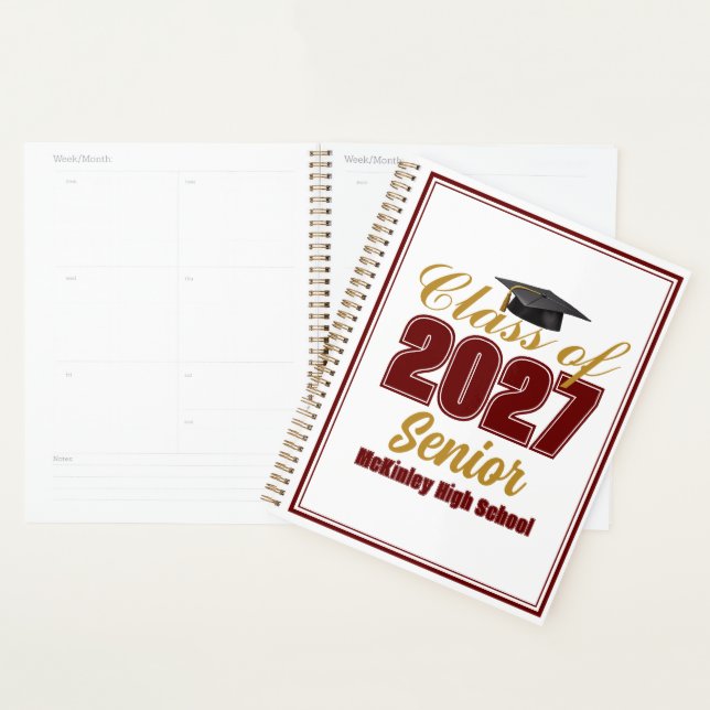 Personalized Maroon Gold Class of 2027 Senior Planner (Display)