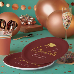 Personalized Maroon Grad Plates – Party Ready