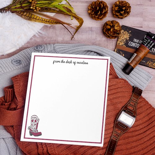 Personalized Maroon Heart Patterned Boot Notepad