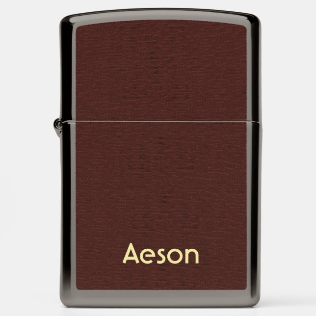 Personalized Maroon Leather-Like Texture Zippo Lighter (Front)