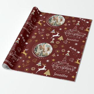 Personalized Maroon Merry Christmas gift Wrapping Paper