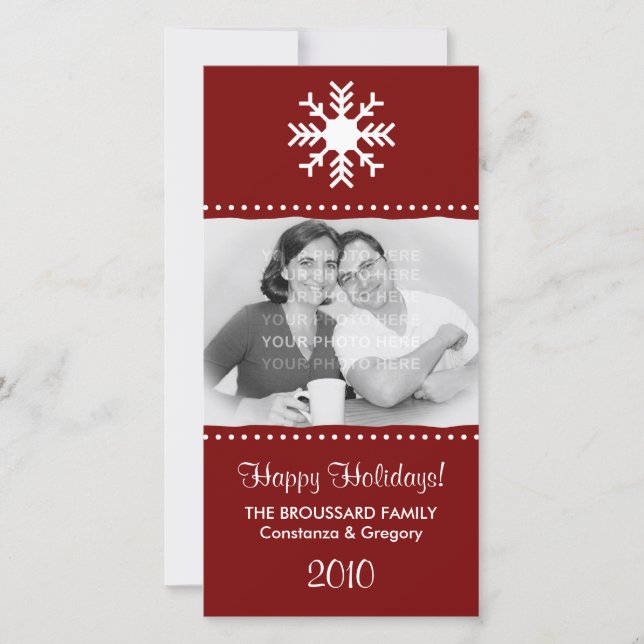 Personalized Maroon Snowflake Holiday Photo Cards (Front)