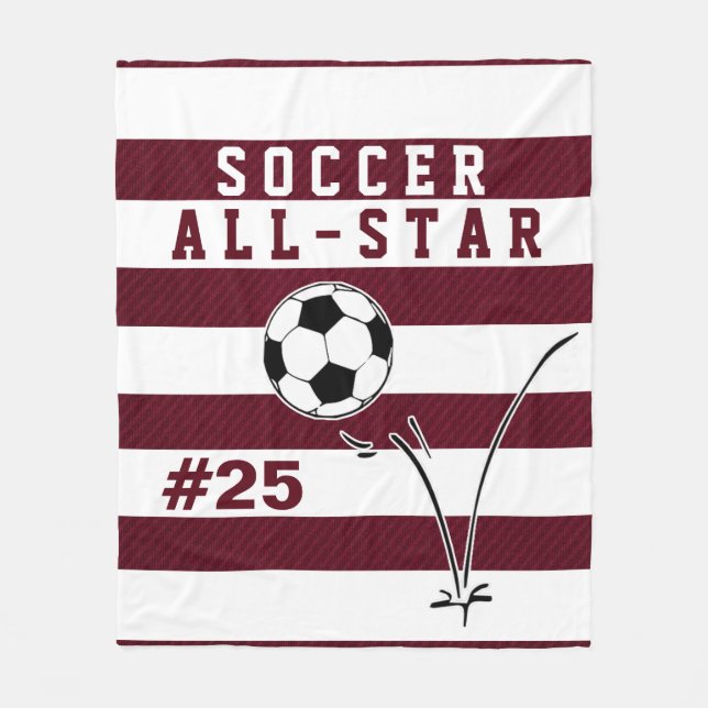 Personalized Maroon & White SOCCER Blanket (Front)