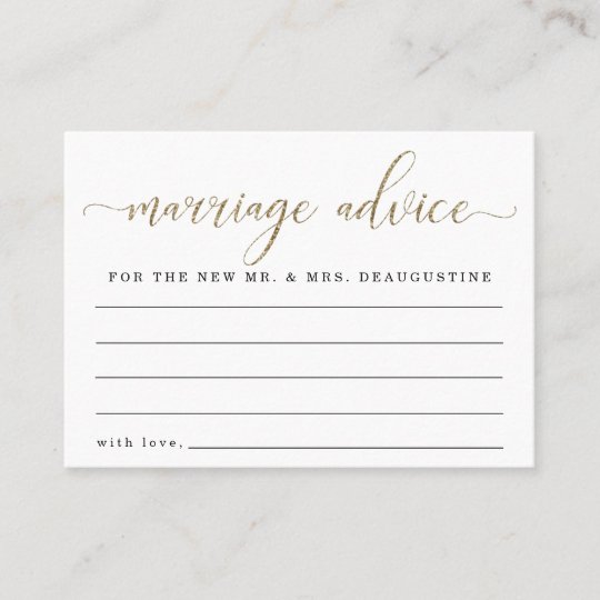 Personalized Marriage Advice Card Gold Glitter