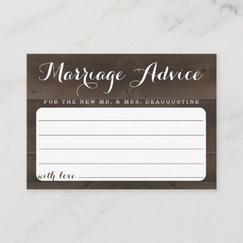 Personalized Marriage Advice Card - Rustic Wood - A wonderfully rustic backdrop for marriage advice cards for your wedding.