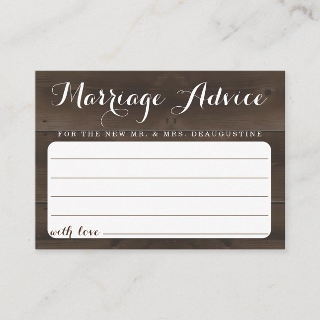 Personalized Marriage Advice Card - Rustic Wood (Front)