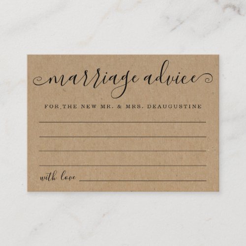 Personalized Marriage Advice Cards - Rustic Kraft - A wonderfully rustic kraft backdrop for marriage advice cards for your wedding.