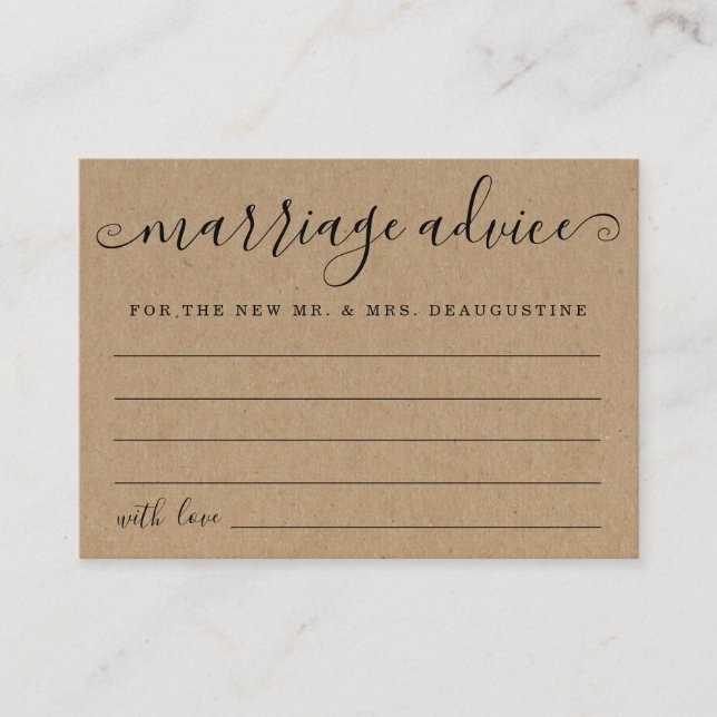 Personalized Marriage Advice Cards - Rustic Kraft (Front)