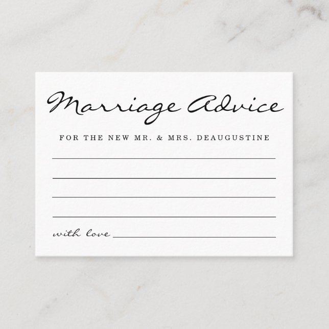 Personalized Marriage Advice Cards  Simple Elegant (Front)