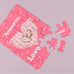 Personalized marriage proposal will you marry me jigsaw puzzle<br><div class="desc">Follow your heart and make a surprising cute proposal to your girlfriend to remain as a keepsake all your life! Fully customizable beautiful pink rose and white love typography with doodle lace hearts pattern with engagement rings inside a big light pink heart puzzle with his and her names popping the...</div>