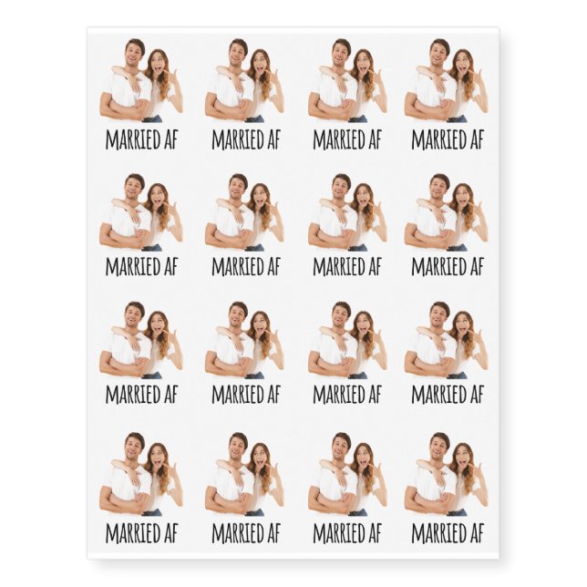 Personalized Married AF Photo Custom Wedding Party Temporary Tattoos (Front)