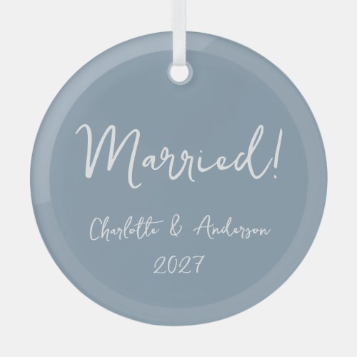 Personalized Married Couple Handwritten Blue Glass Ornament