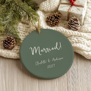 Personalized Married Couple Handwritten Green Ceramic Ornament