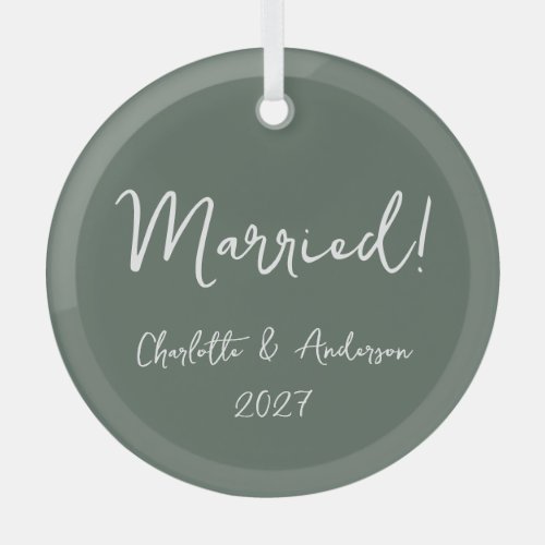 Personalized Married Couple Handwritten Green Glass Ornament