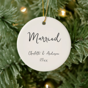 Personalized Married Couple Handwritten Ivory Ceramic Ornament