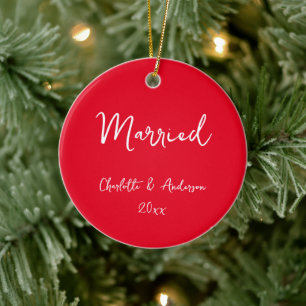 Personalized Married Couple Handwritten Red Ceramic Ornament