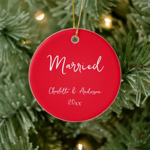 Personalized Married Couple Handwritten Red Ceramic Ornament