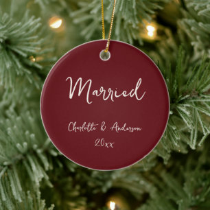 Personalized Married Couple Handwritten Red Merlot Ceramic Ornament