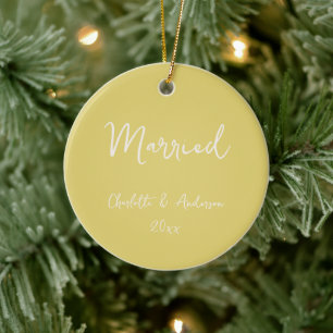 Personalized Married Couple Handwritten Yellow Ceramic Ornament