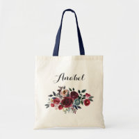 Personalized Marsala Navy Floral Tote Bag