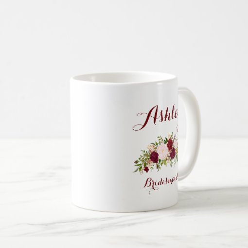 Personalized Marsala Pink Floral Bridesmaid Coffee Mug | Zazzle