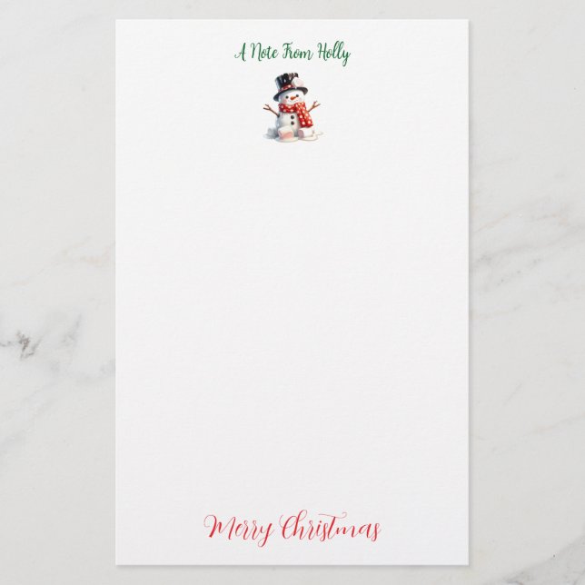 Personalized Marshmallow Snowman Stationery (Front)