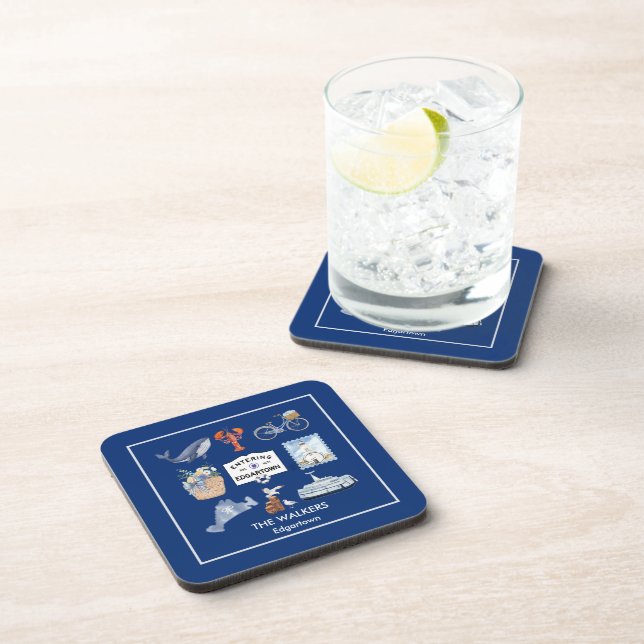 Personalized Martha's Vineyard Watercolor Icons Beverage Coaster (Right Side)