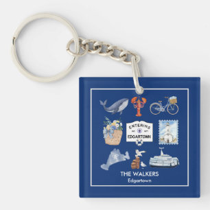 Personalized Martha's Vineyard Watercolor Icons Keychain