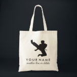 Personalized Martial Arts Karate Custom Name Text Tote Bag<br><div class="desc">This personalized tote bag features a black silhouette of a martial artist with a space for a name and extra line of custom text (add your school's). It's great for carrying gear,  books,  etc. and makes a very thoughtful end of year gift for your martial artist or instructor.</div>
