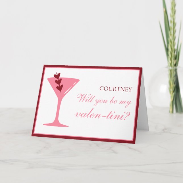 Personalized Martini Galentine's Day Red and Pink Card (Front)