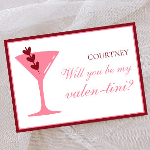 Personalized Martini Galentine's Day Red and Pink Card