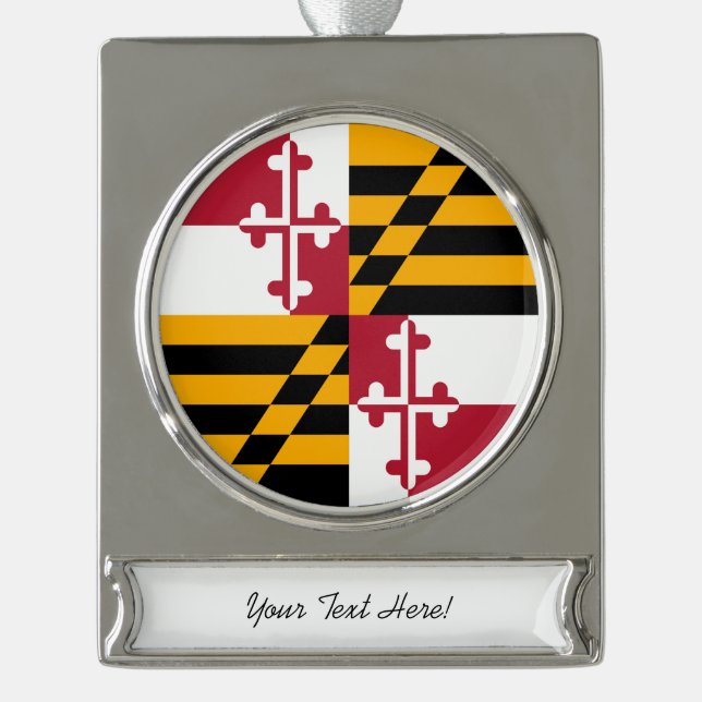 Personalized Maryland State Flag Design Silver Plated Banner Ornament (Front)