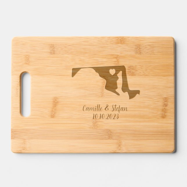 Personalized Maryland state monogram etched Engraved Cutting Board (Front)
