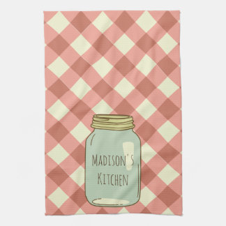 Personalized Mason Jar Kitchen Towel Red Gingham Personalized Mason Jar Kitchen Towel Red Gingham