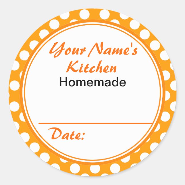 Personalized Mason Jar Lid Label Orange Polka Dots (Front)