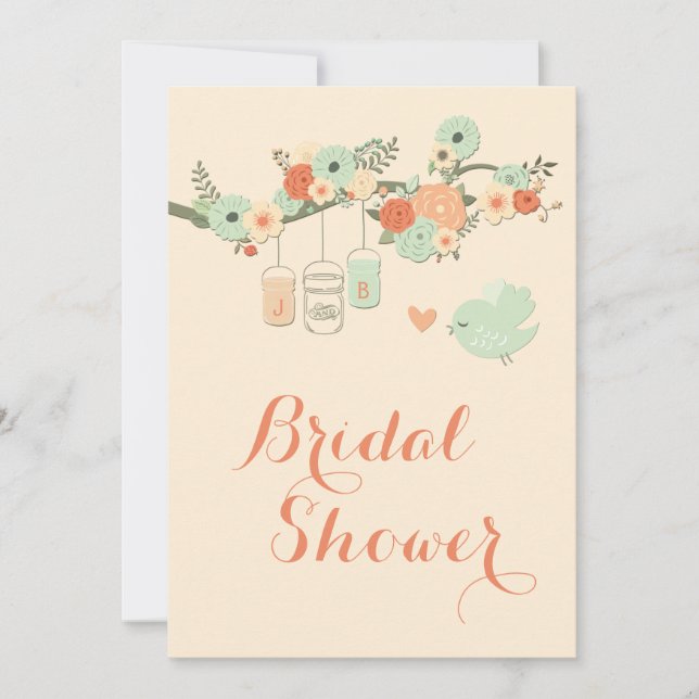 Personalized Mason Jars Floral Tree Bridal Shower Invitation (Front)