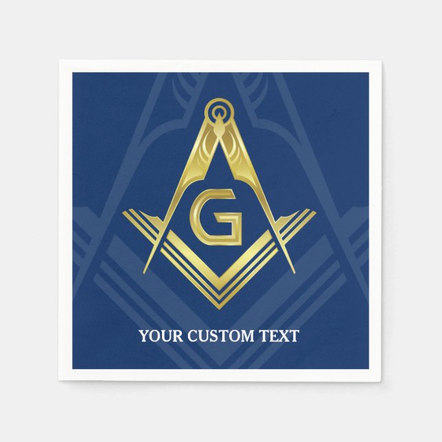 Personalized Masonic Napkins | Navy Blue Gold (Front)