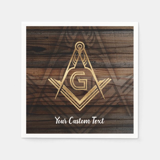 Personalized Masonic Napkins | Rustic Wood Gold (Front)