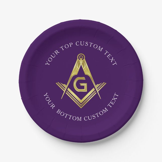 Personalized Masonic Party Supplies | Purple Gold Paper Plates (Front)