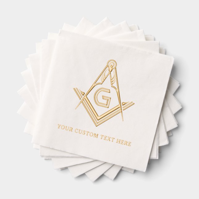 Personalized Masonic Square and Compass Real Gold Foil Napkins (Insitu (Stacked))