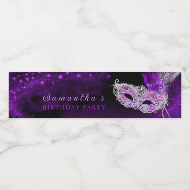 Personalized Masquerade Party Water Bottle Label (Single Label)