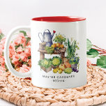 Personalized Master Gardener Two-Tone Coffee Mug<br><div class="desc">This beautiful mug is the perfect way to show your love of gardening and your sense of humor. The mug features a hand-lettered design that says "Master Gardener" and your name, and it is also decorated with a watercolor illustration of plants and vegetables. Whether you're a fan of growing flowers,...</div>