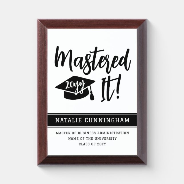 Personalized Masters Degree Graduation Mastered It Award Plaque (Vertical)