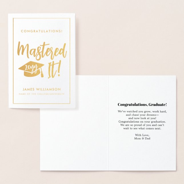 Personalized Masters Degree Graduation Mastered It Foil Card (Display)