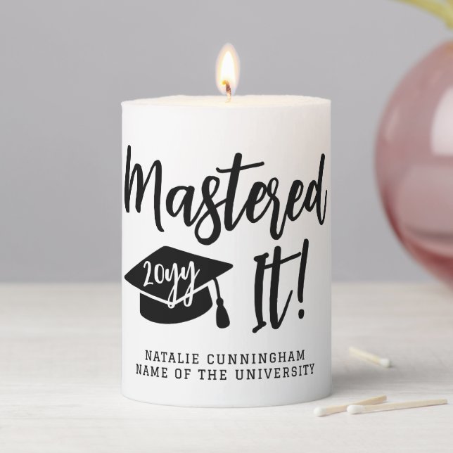 Personalized Masters Degree Graduation Mastered It Pillar Candle (In Situ)