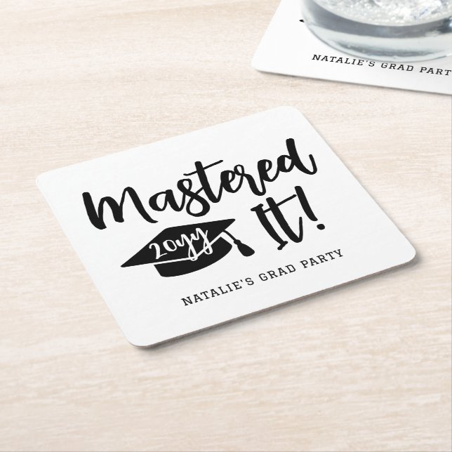 Personalized Masters Degree Graduation Mastered It Square Paper Coaster (Angled)