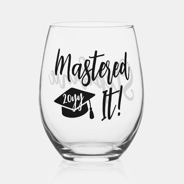 Personalized Masters Degree Graduation Mastered It Stemless Wine Glass (Front)