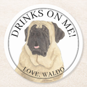 Personalized Mastiff Dog Wedding Round Paper Coaster