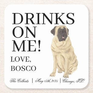 Personalized Mastiff Dog Wedding Square Paper Coaster